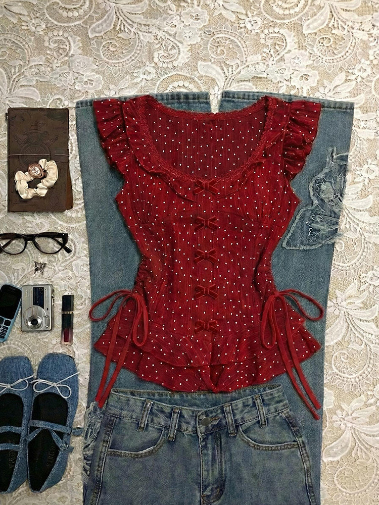 polka dots ruffled shirt