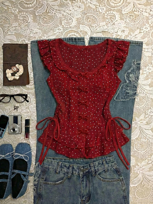 polka dots ruffled shirt