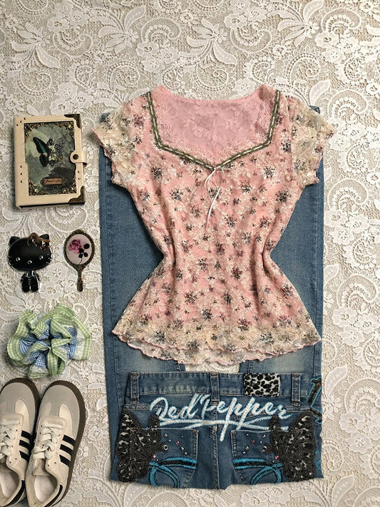 vintage pink lace shirt