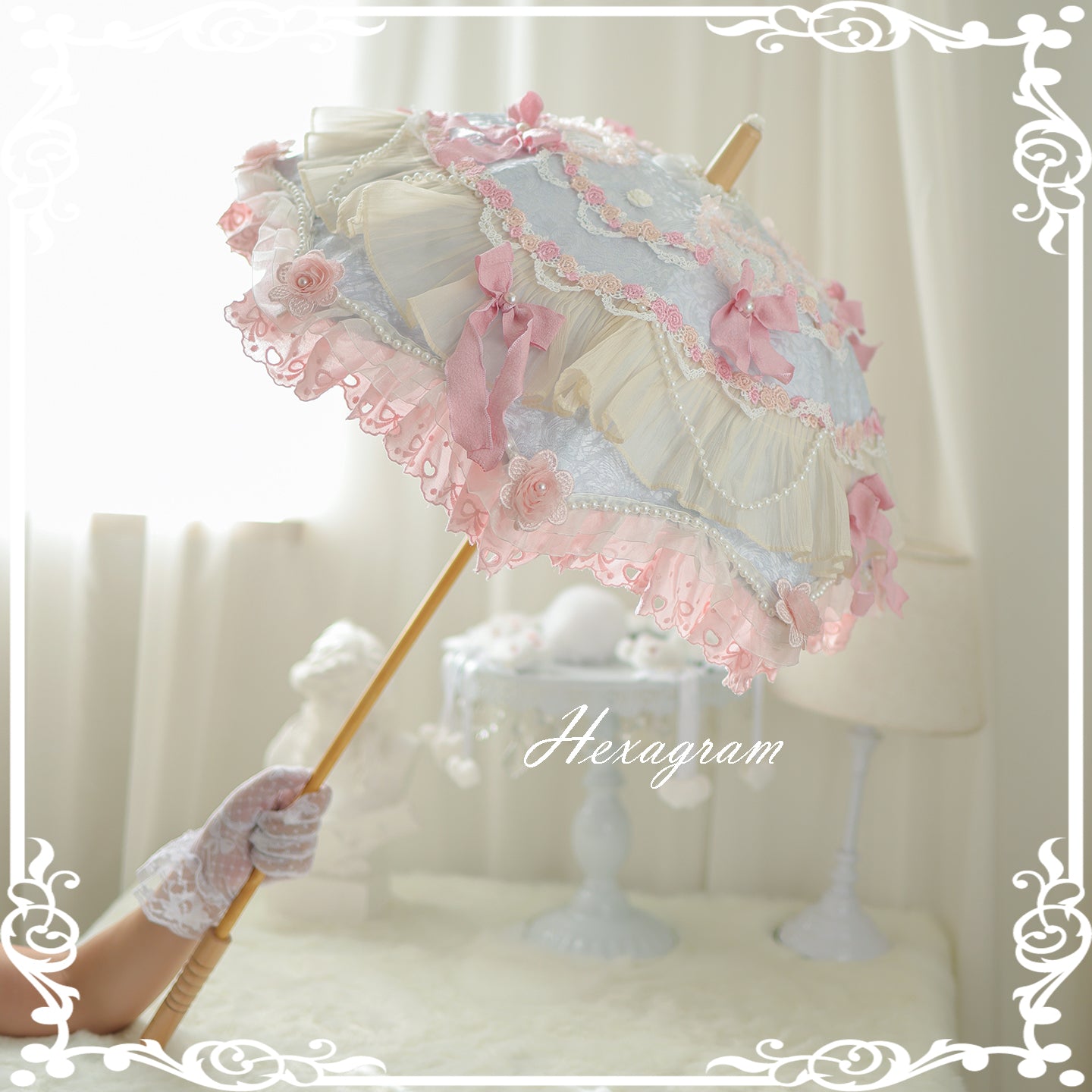 Antique cake six-pointed star lolita lace umbrella