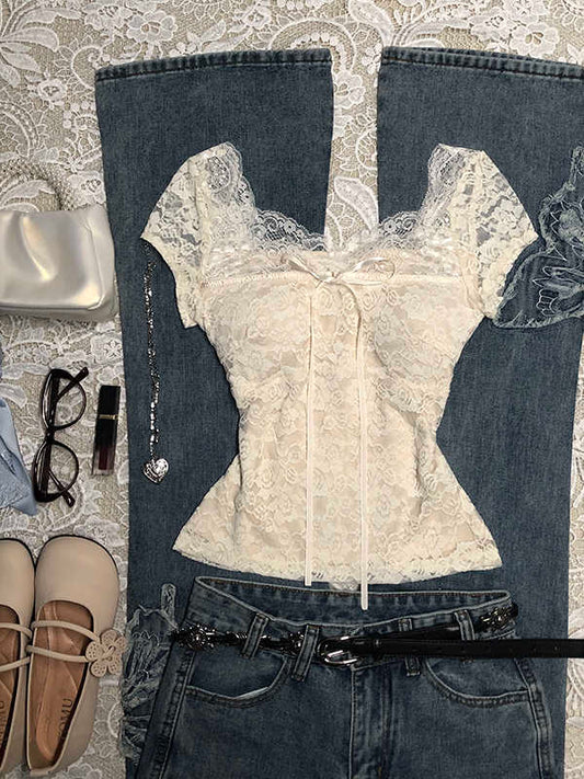 Lace Bow Retro Shirt