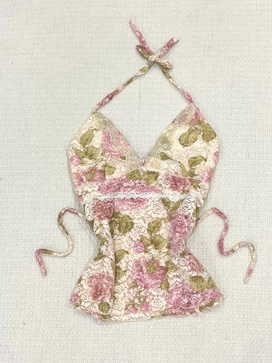 floral pink&green tank top