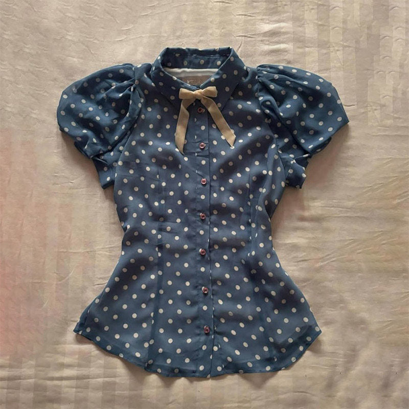vintage polka dots navy shirt