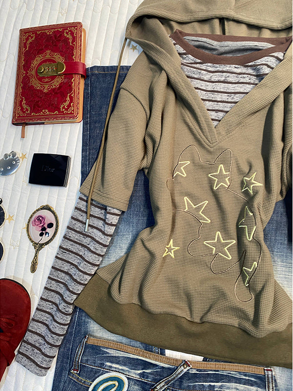 khaki hooded printed sweatshirt