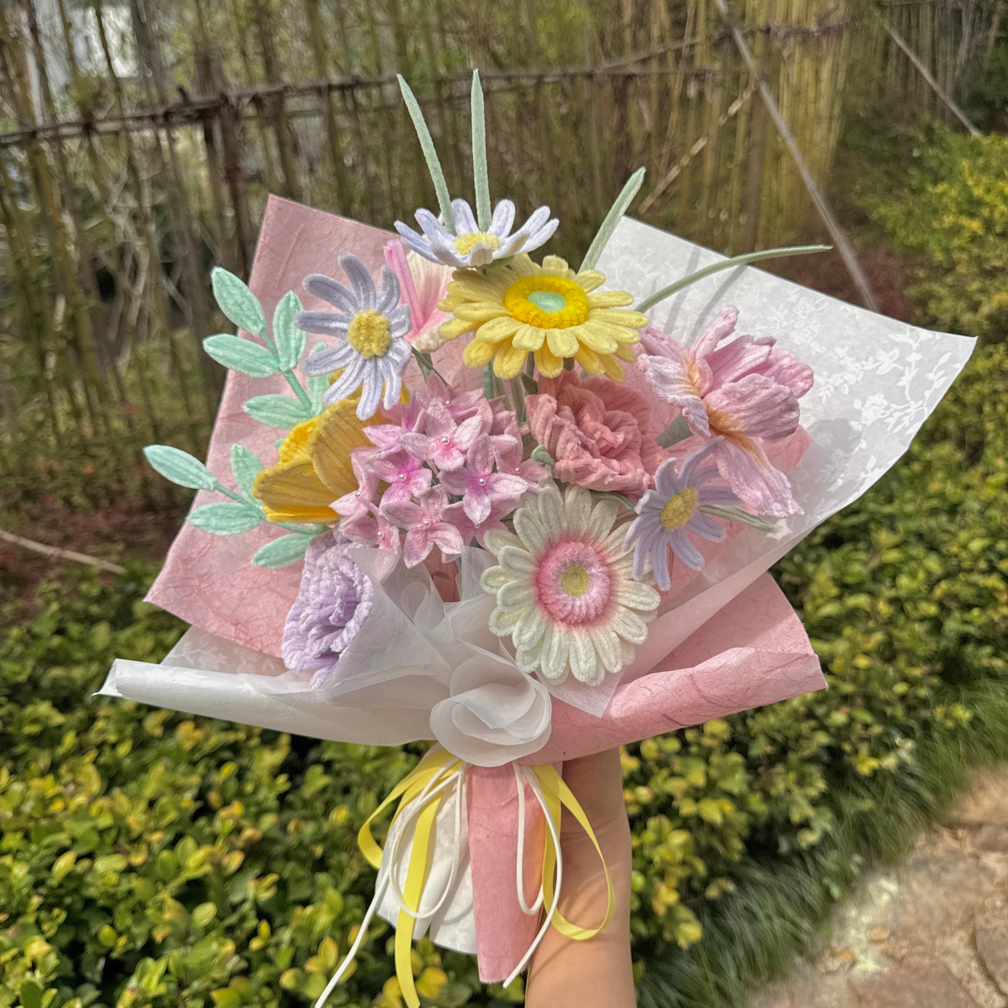 Finished handmade velvet eternal flower bouquet