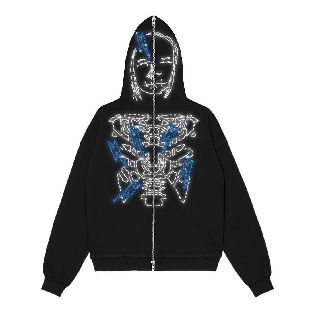 Goth Diamond Skeleton Zip-up Hoodie