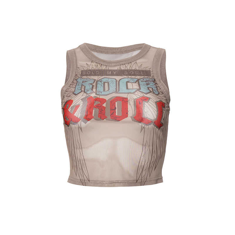 Soft Grunge Street Letter Mesh Tank Top