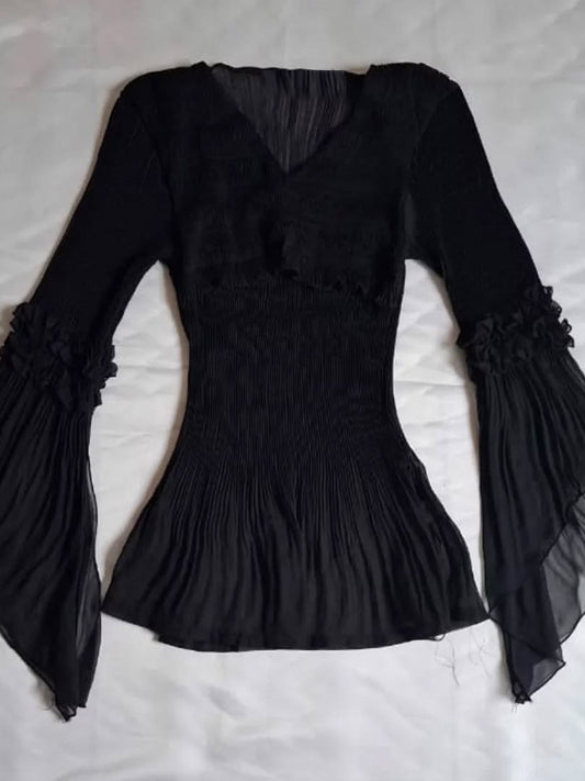 dark coquette long-sleeved mesh top