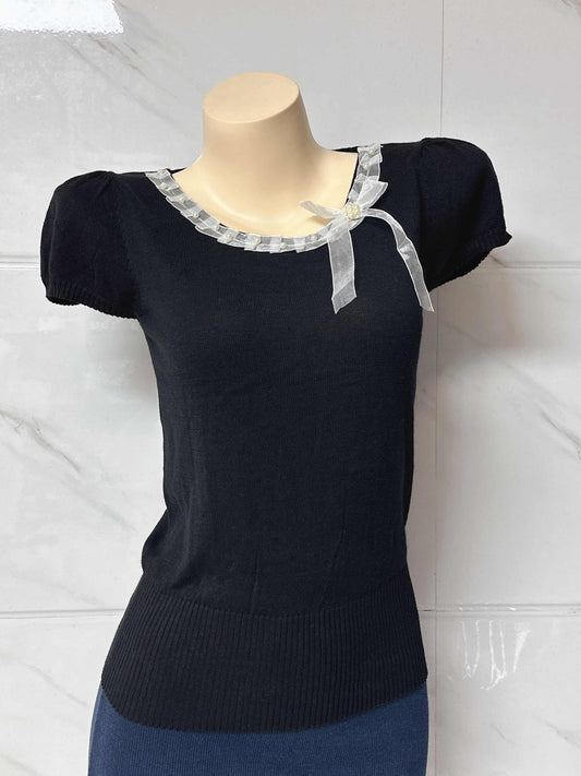 Dark Coquette Bow Ribbon Top