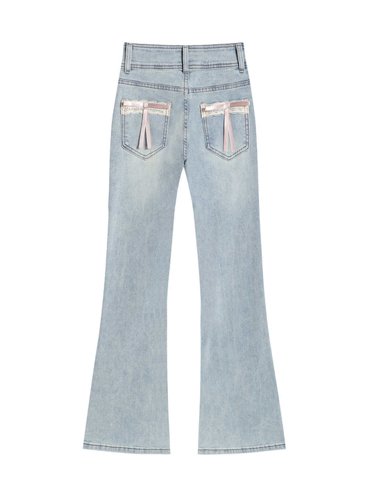 Coquette Girl Bow Bell Bottom Jeans