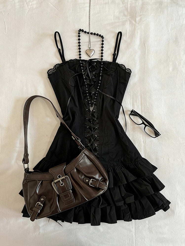 ruffled trim corset suspender dress