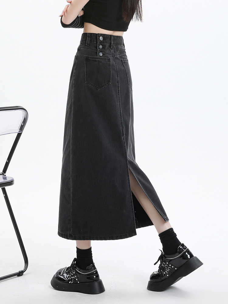 Preppy Aesthetic Mid-length Denim Skirt