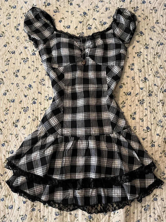 Retro Black Plaid Dress