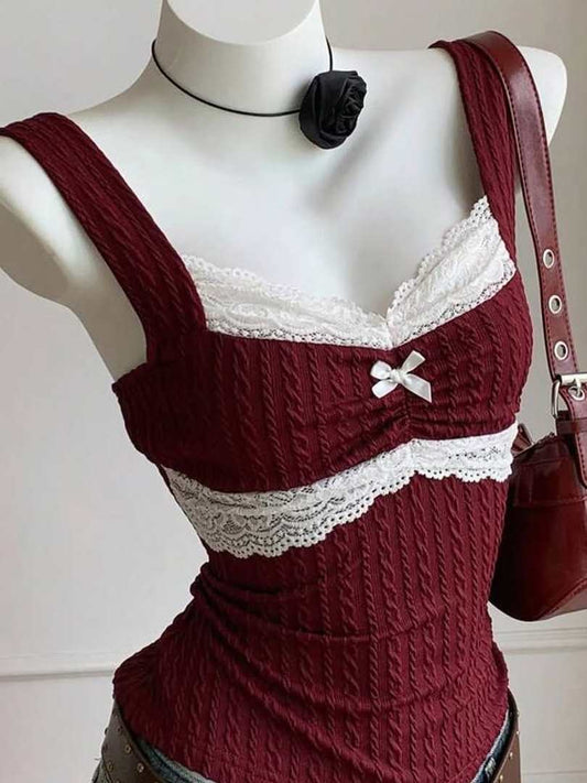 burgundy lace knit tank top