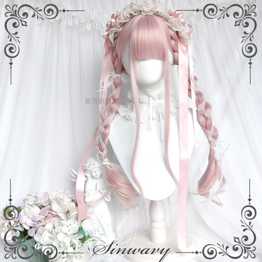 Light pink mixed yellow silk ballet style long curly hair