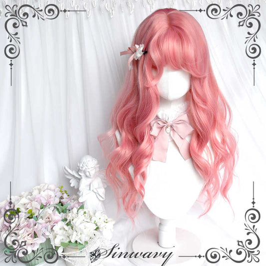 Peach Pink Long Curly Wig