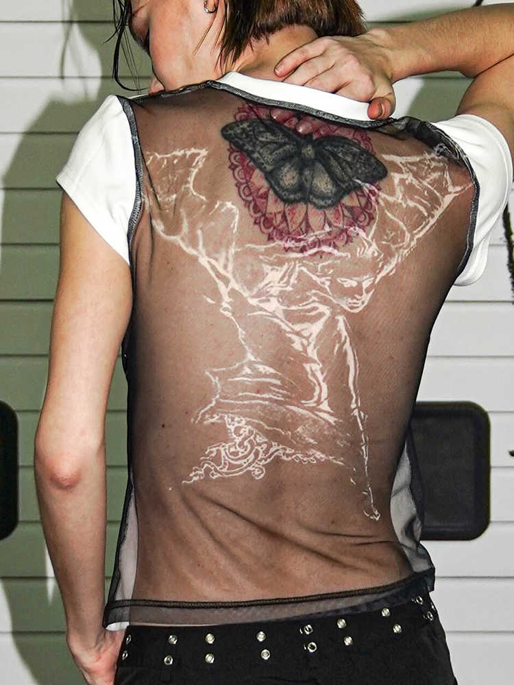 Punk Printed See-through Backless Tee