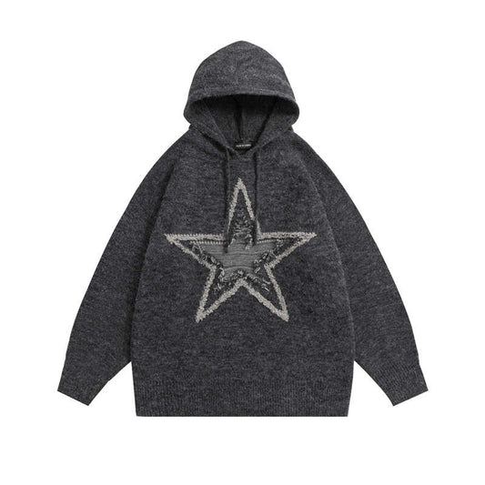 Y2K Star Patch Hooded Sweater