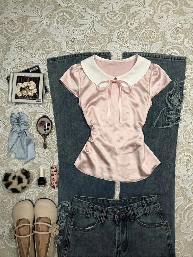 peter pan collar pink shirt