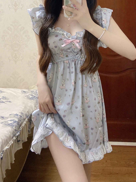 Gray Blue Lace Pajamas