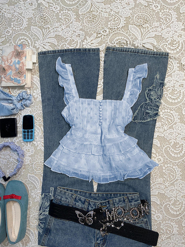 blue mesh tank top