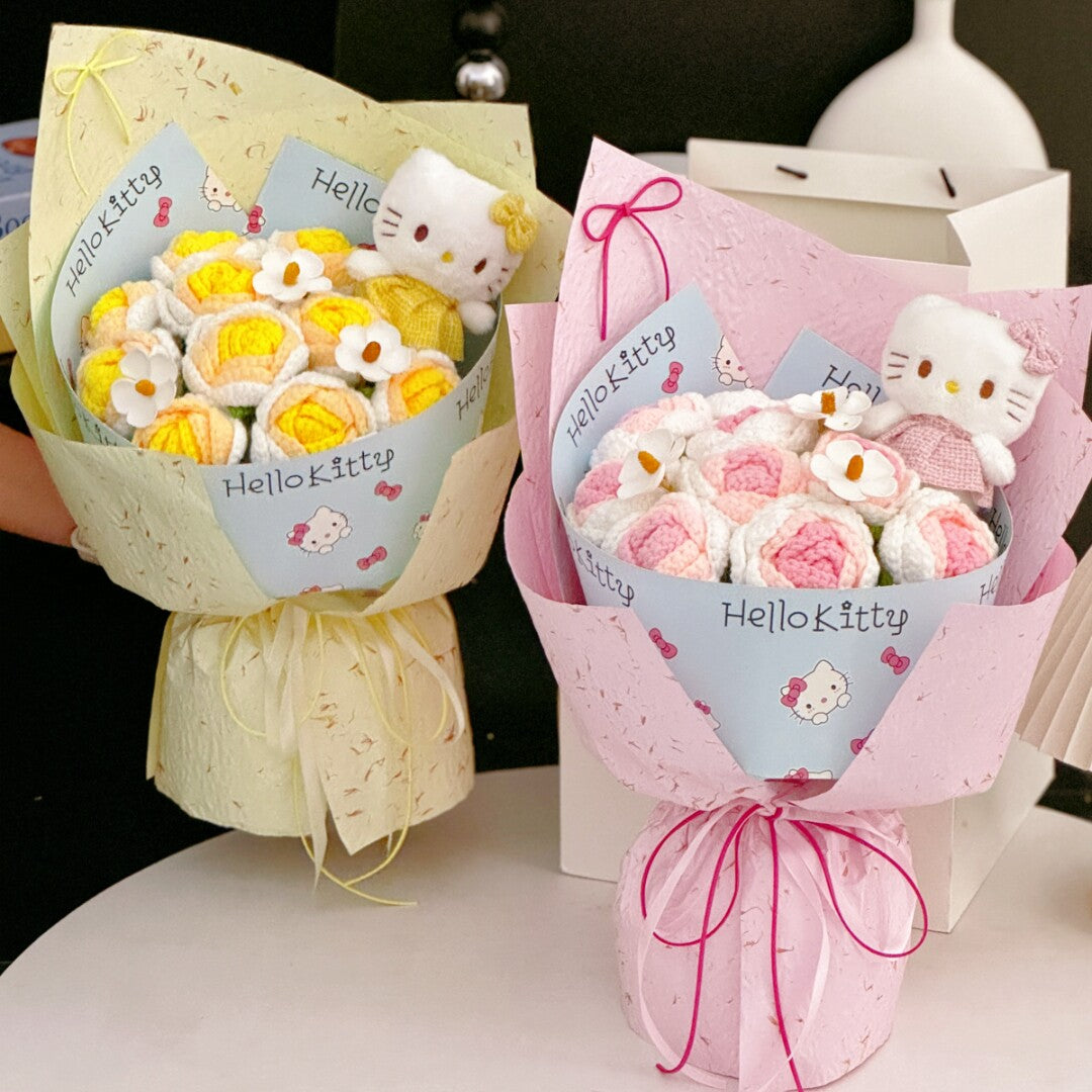 kawaii Kitty knitted flowers bouquet