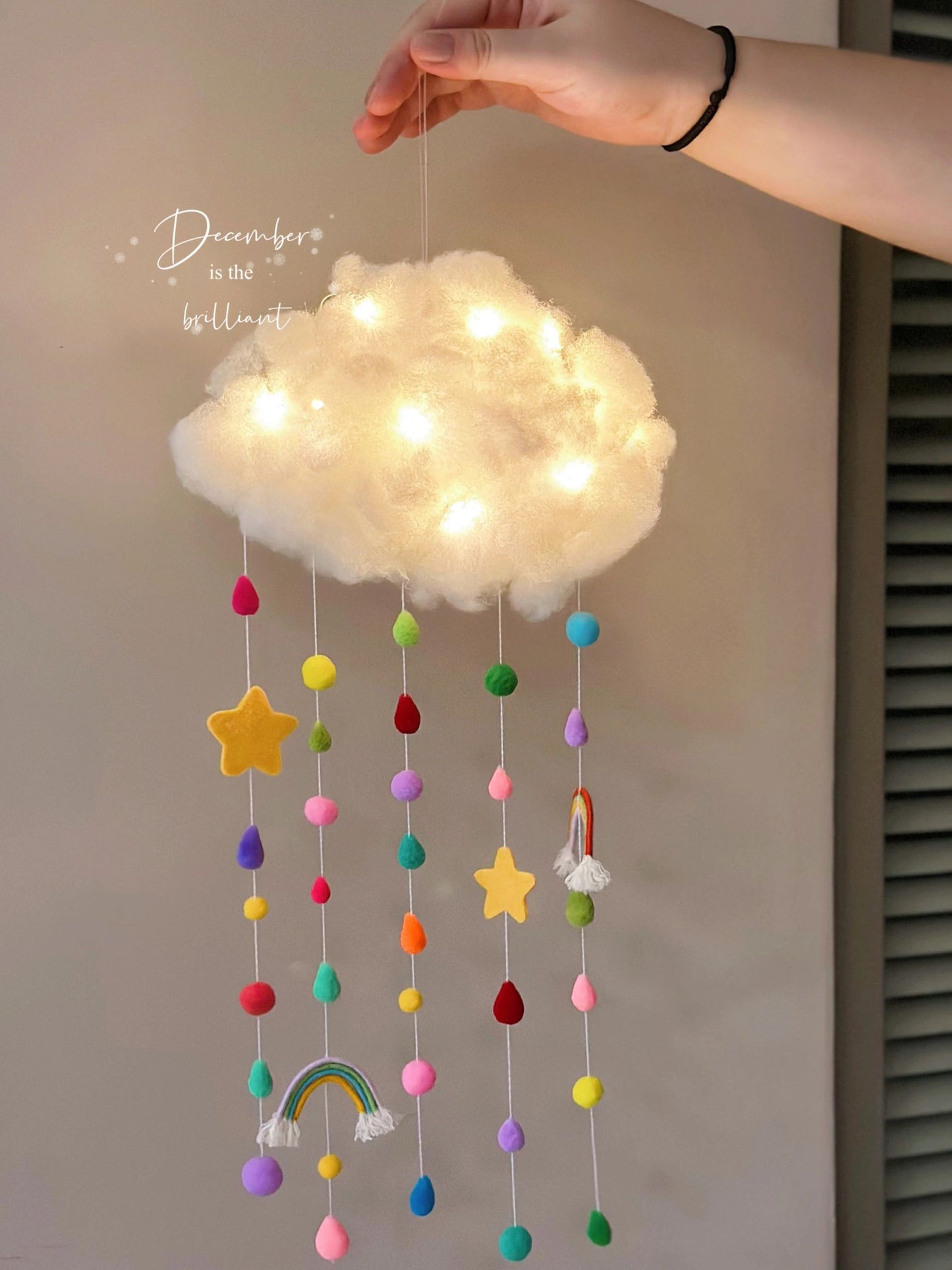 diy cloud rainbow fur ball wind chime pendant