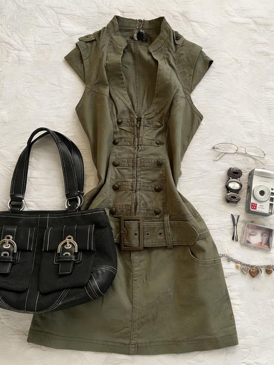 retro green shirt dress