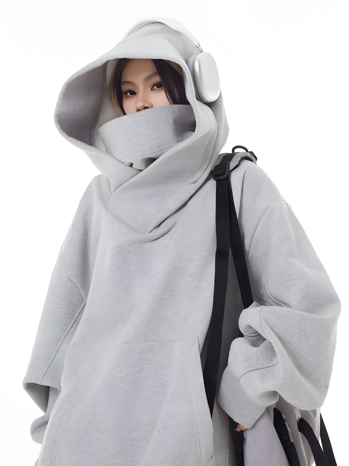 Loose Fit High Neck Hooded Pullover
