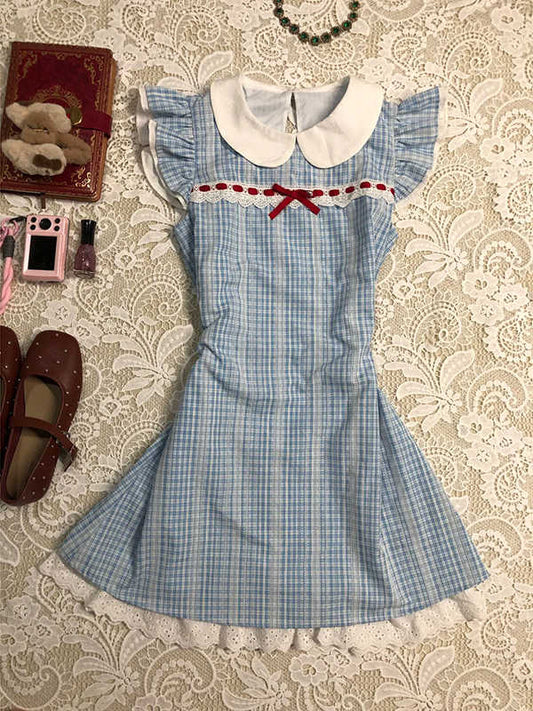 Retro Plaid Doll Collar Dress