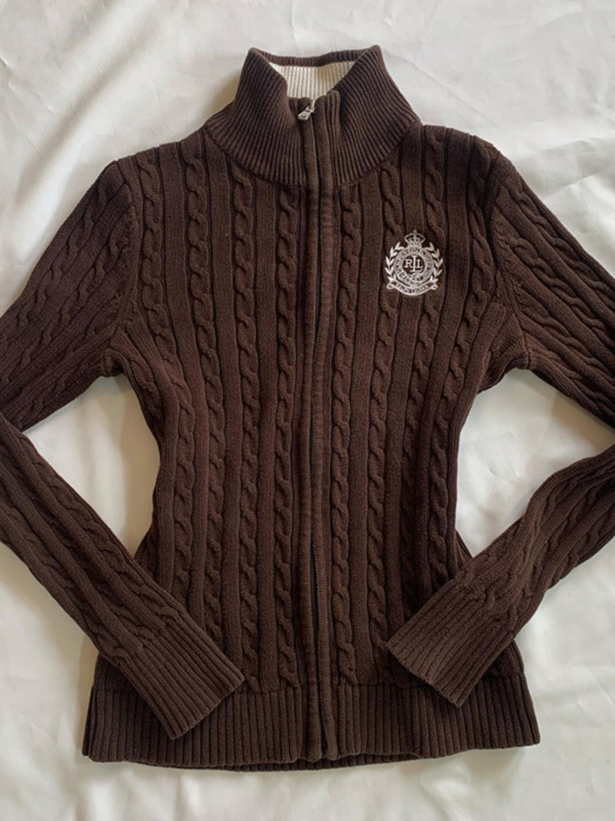 retro Brown Stand Collar Twist Sweater Jacket