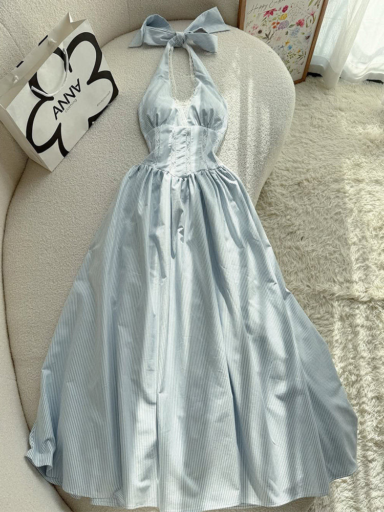 retro halter-neck corset maxi dress