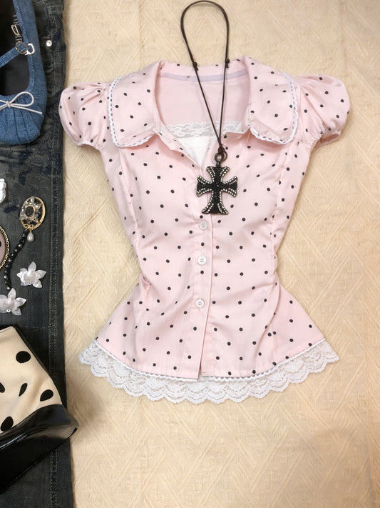 pink polka dot shirt