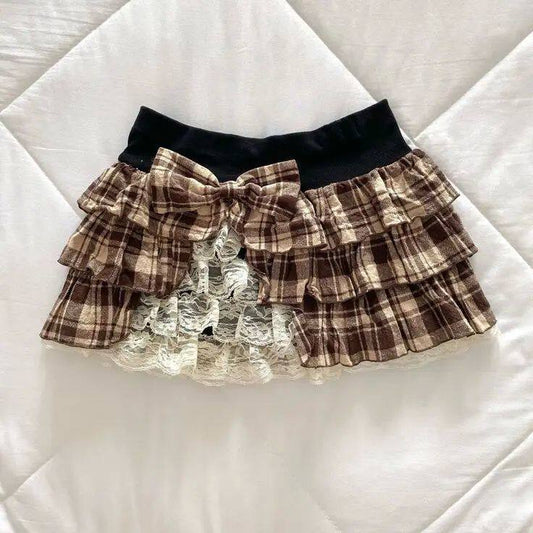 Vintage Punk Lace Plaid Skirt