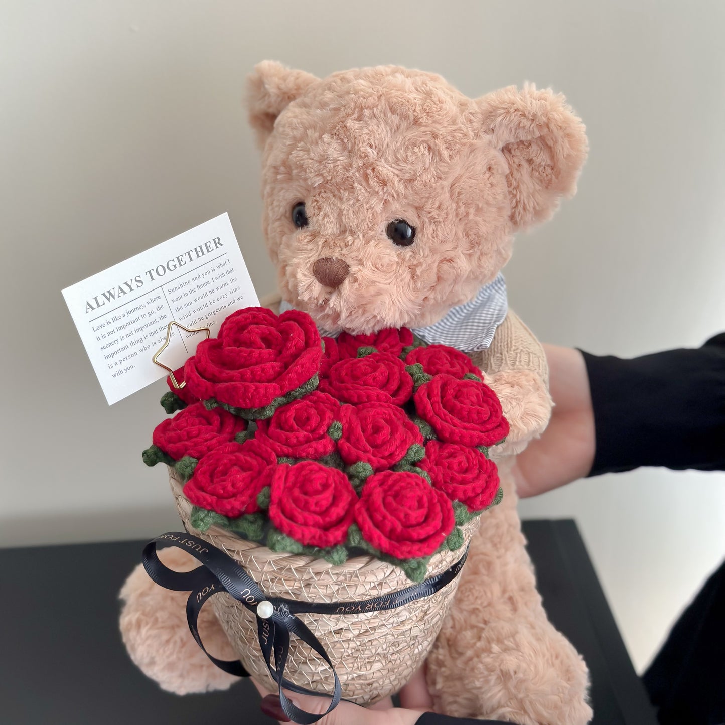 hand-knitted roses bear doll bouquet