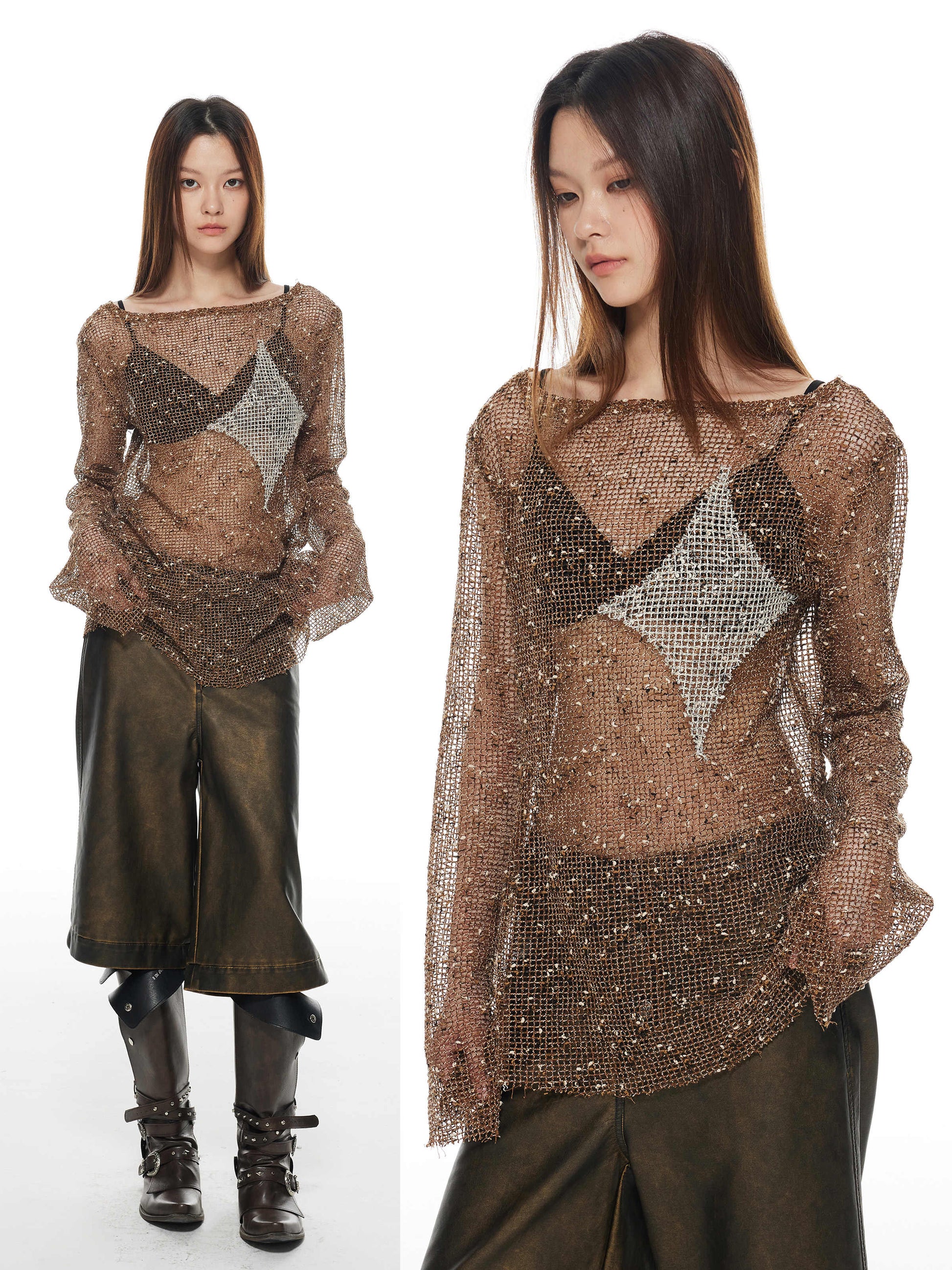 Grunge Stars Hollow Loose Long-sleeved Top