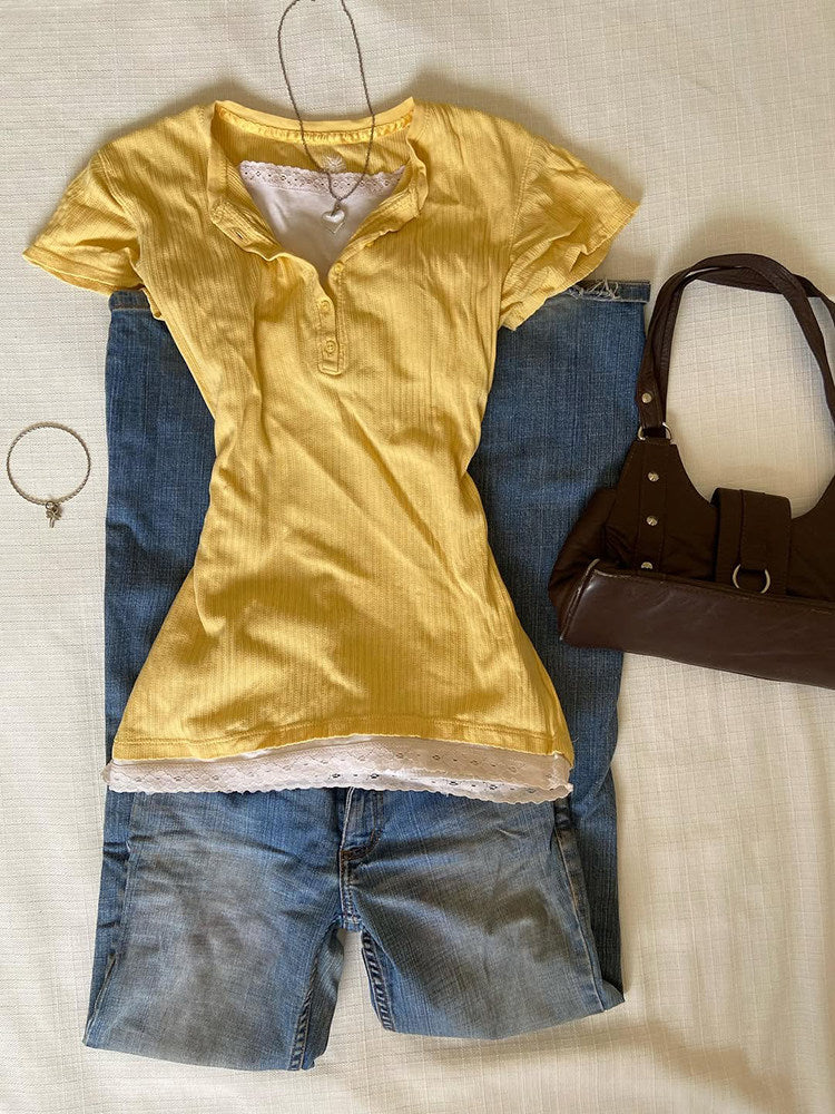 yellow lace tank top+shirt