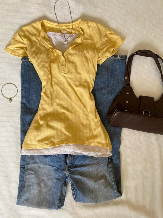 yellow lace tank top+shirt