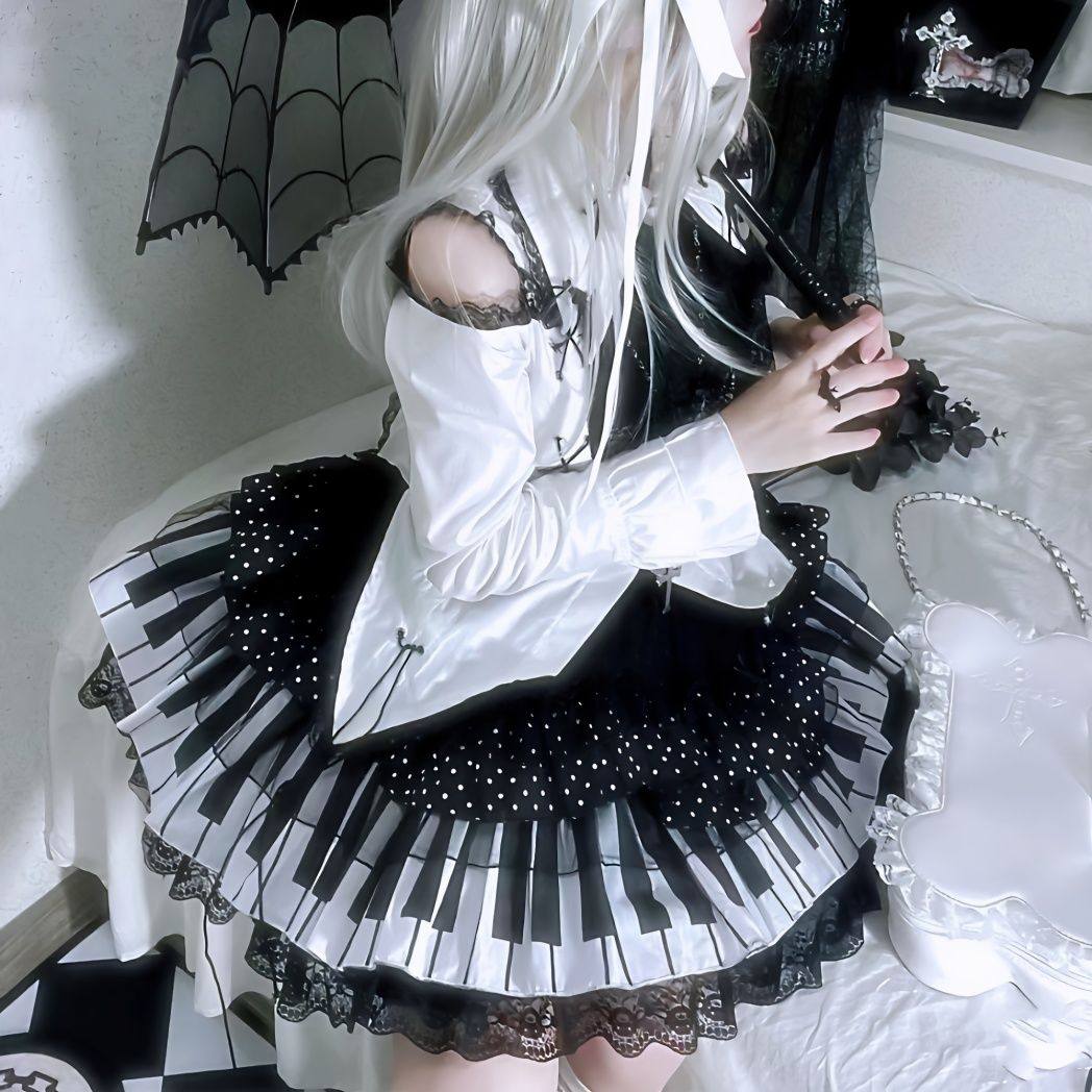 y2k punk piano key cake skirt
