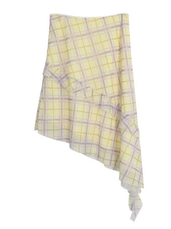 Yellow Plaid Irregular Ruffled Skirt