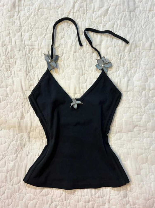 Retro Black Halter-neck Top