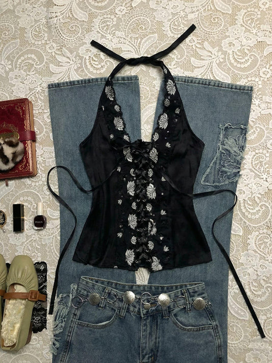 dark coquette print tank top