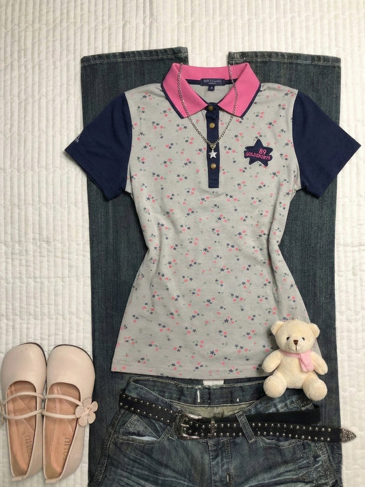 stars printed vintage polo shirt