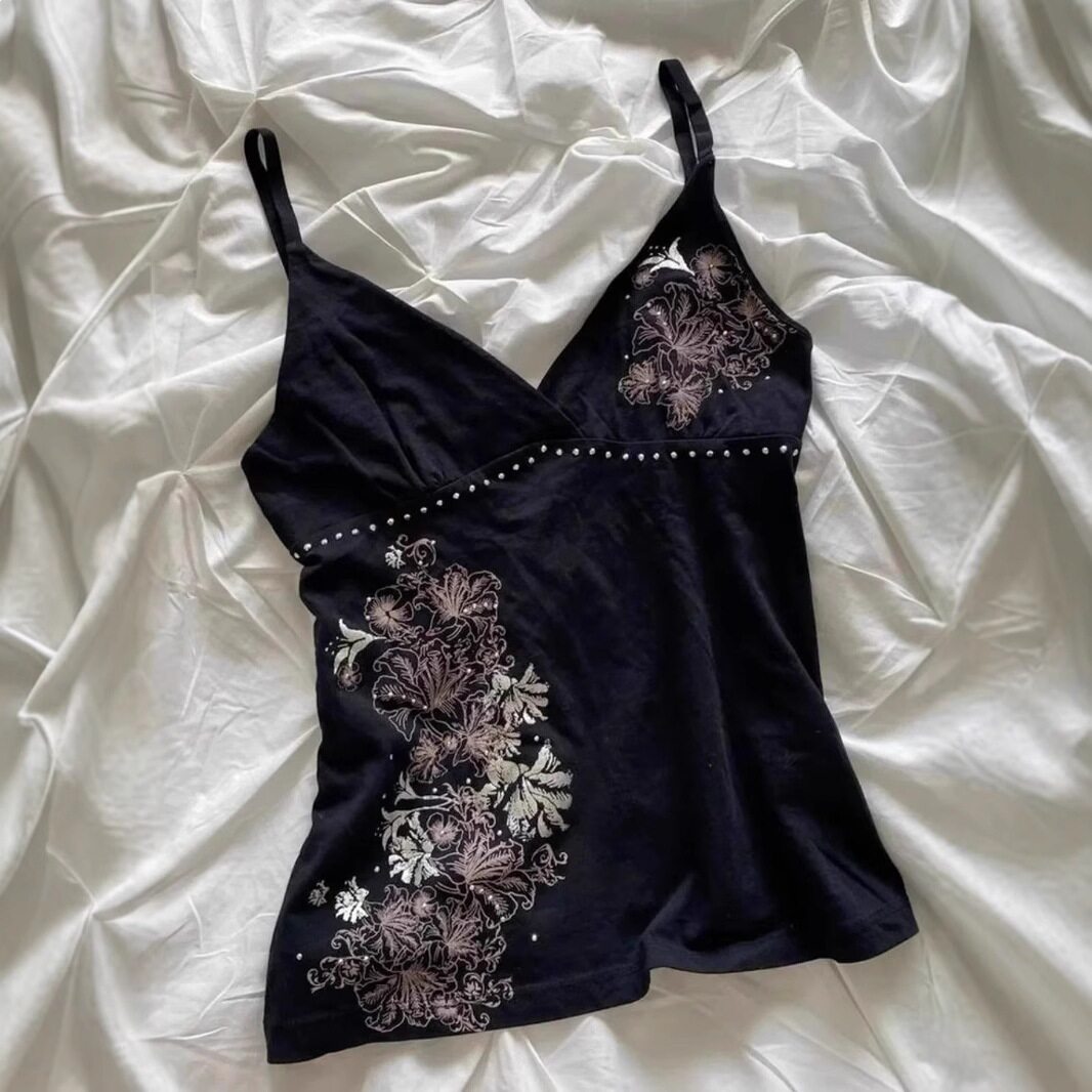 Black Vintage Print Camisole
