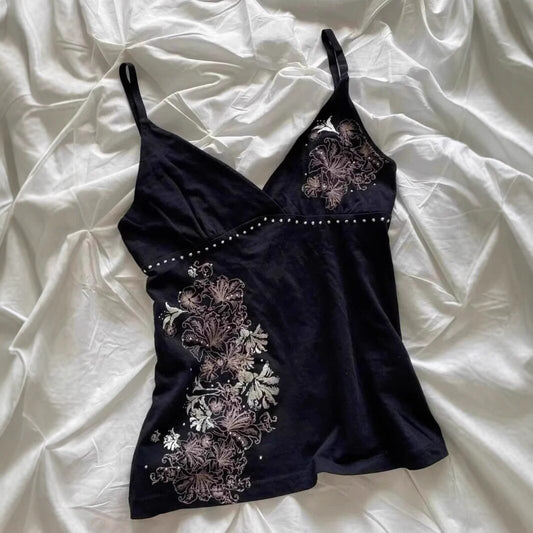 Black Vintage Print Camisole
