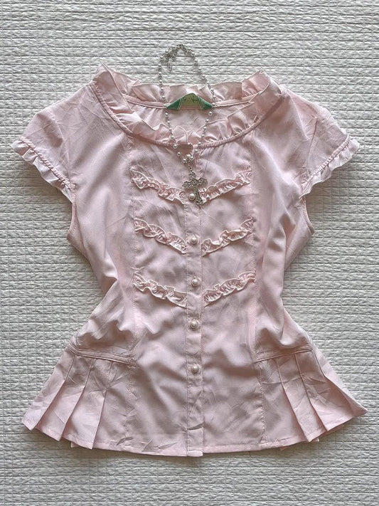 Pink Retro Sweet Lace Shirt
