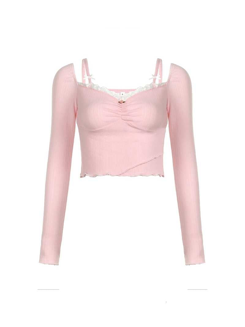 Coquette Ballet Lace Bow Long-sleeved Top