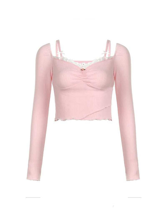 Coquette Ballet Lace Bow Long-sleeved Top