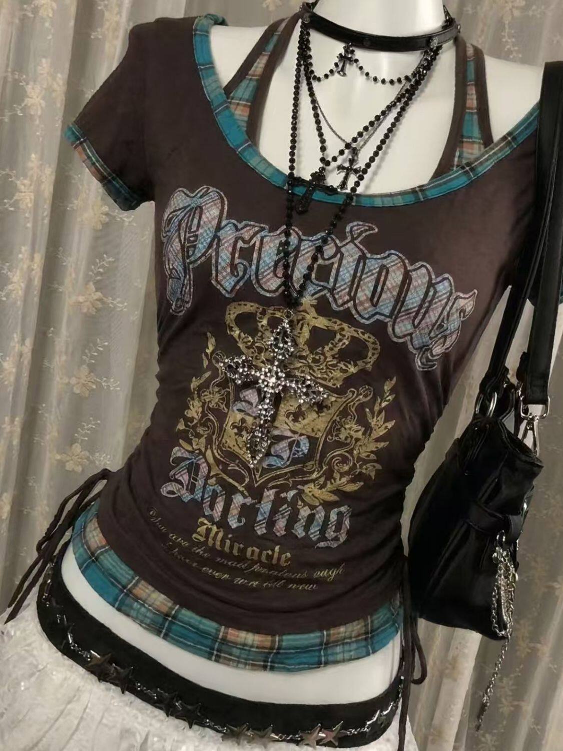 straps plaid trim vintage shirt