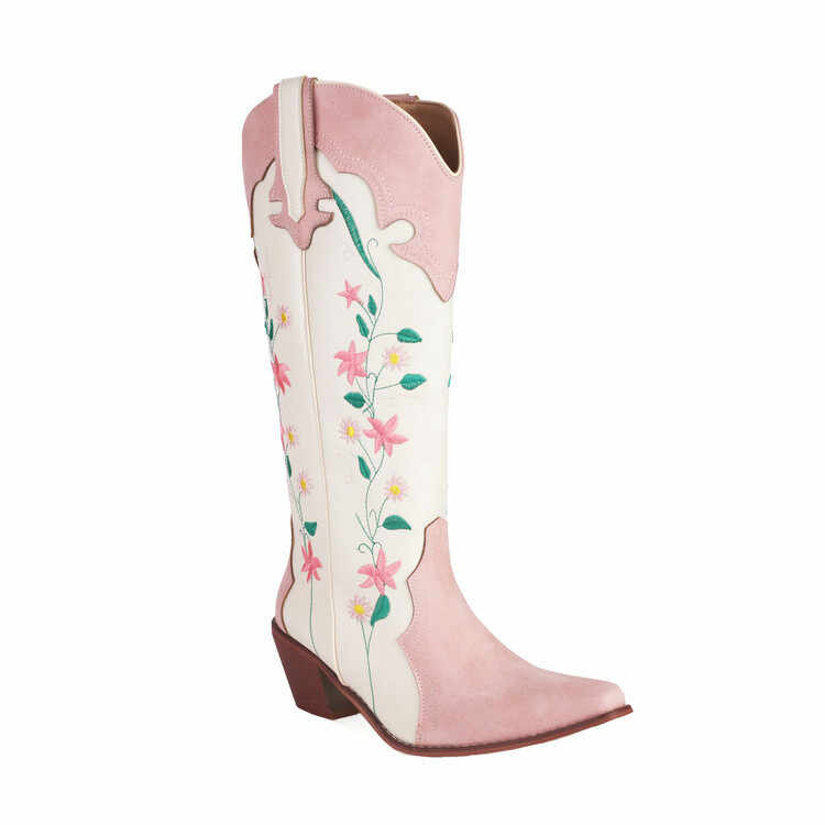 Ethnic Embroidered Flowers High Boots